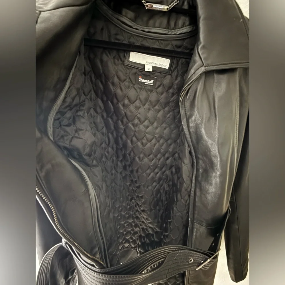 Wilson’s Black Leather Belted Jacket - Size M - Picture 7 of 16